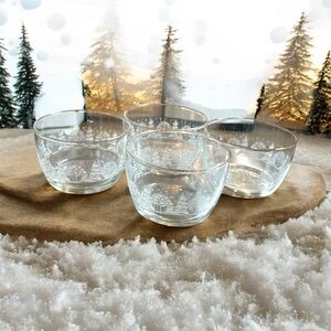 Elegant Clear Christmas Glass Bowl Set x4 Gold Trim